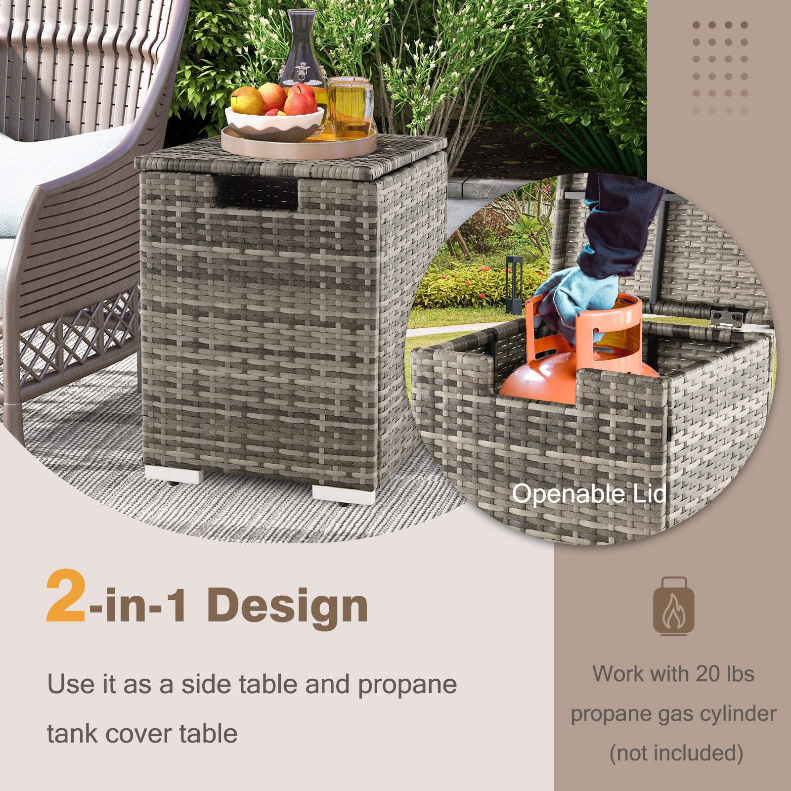 2-in-1 Patio Rattan Gas Propane Tank Cover for 20 lbs Propane Tanks, Gray Fire Pits at Gallery Canada