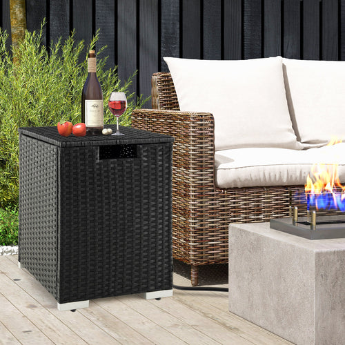 2-in-1 Patio Rattan Gas Propane Tank Cover for 20 lbs Propane Tanks, Black