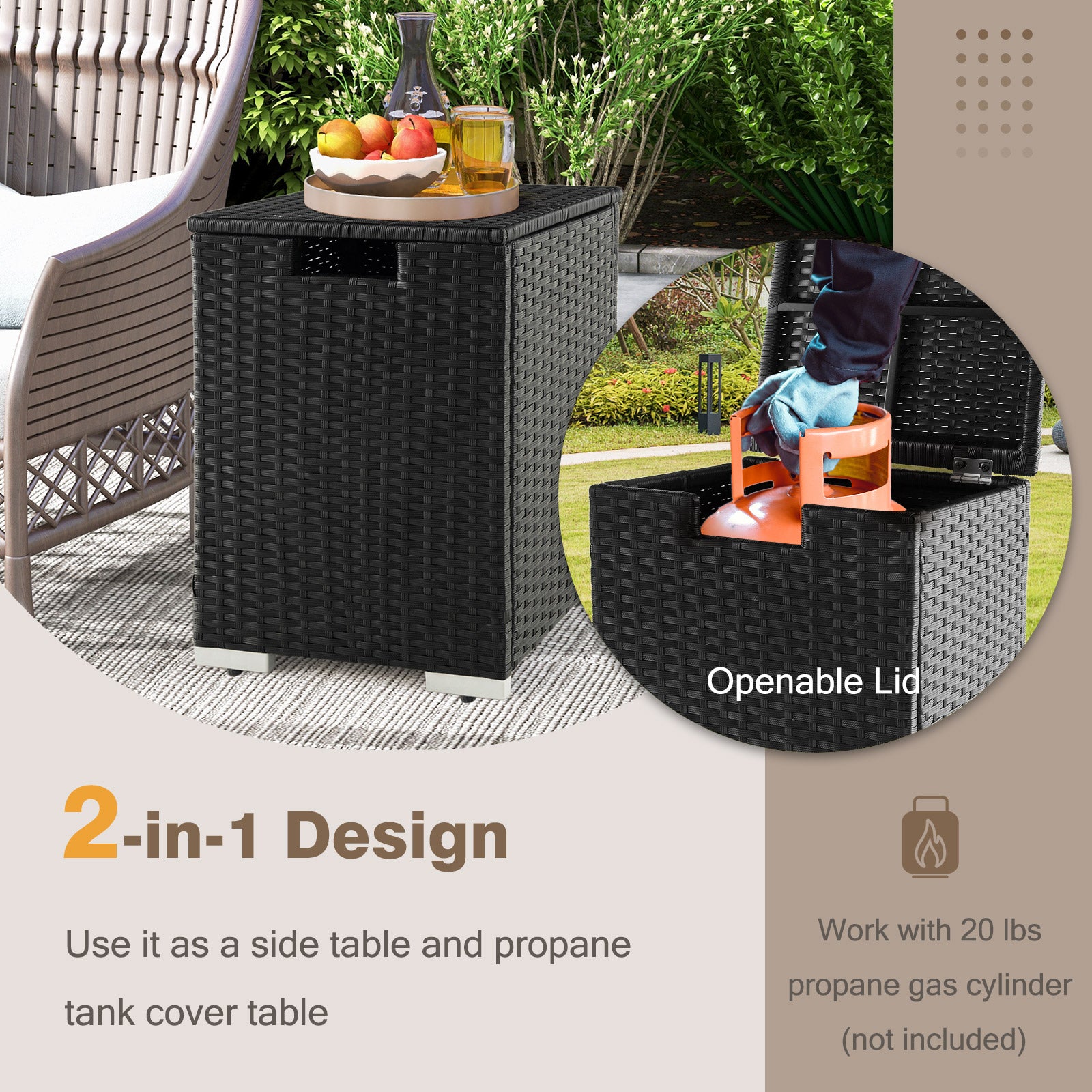 2-in-1 Patio Rattan Gas Propane Tank Cover for 20 lbs Propane Tanks, Black Fire Pits at Gallery Canada