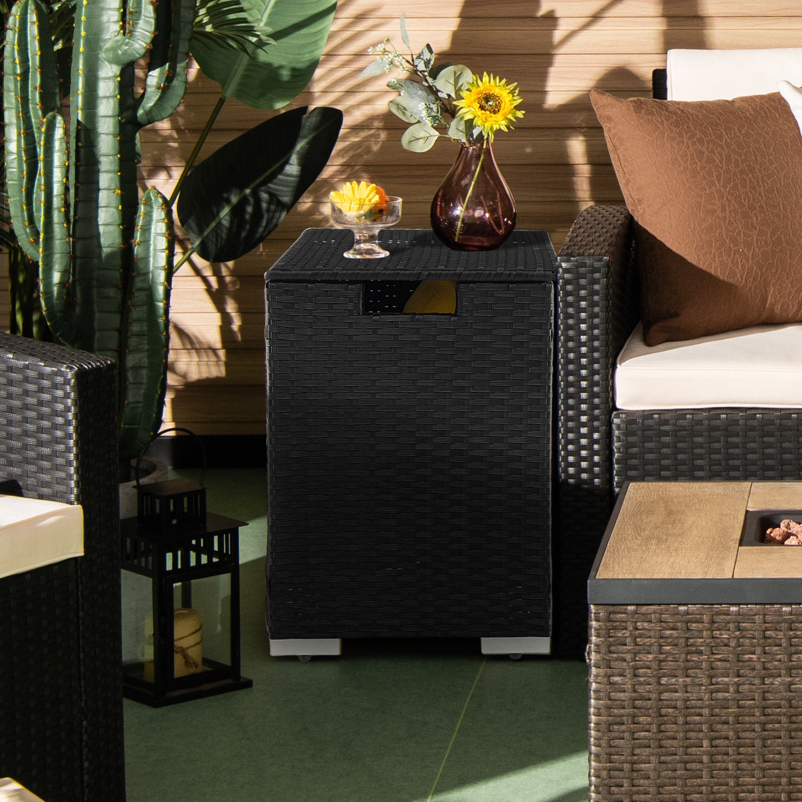 2-in-1 Patio Rattan Gas Propane Tank Cover for 20 lbs Propane Tanks, Black Fire Pits at Gallery Canada