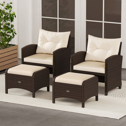 2 Pieces Outdoor Patio PE Wicker Ottomans with Removable Cushions, Beige Outdoor Seating & Patio Chairs at Gallery Canada