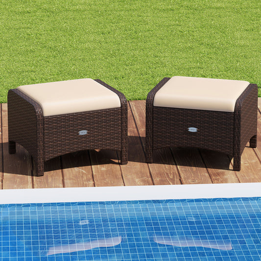 2 Pieces Outdoor Patio PE Wicker Ottomans with Removable Cushions, Beige Outdoor Seating & Patio Chairs Beige at Gallery Canada