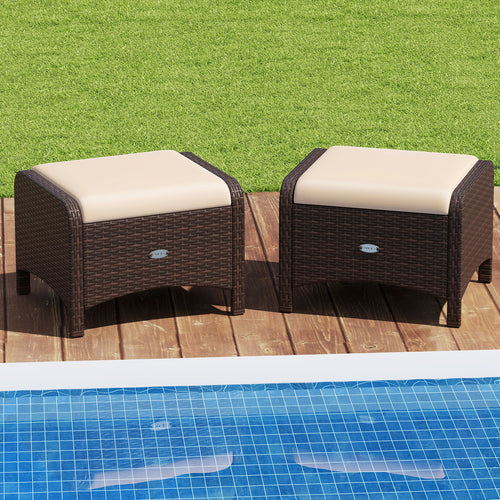 2 Pieces Outdoor Patio PE Wicker Ottomans with Removable Cushions, Beige