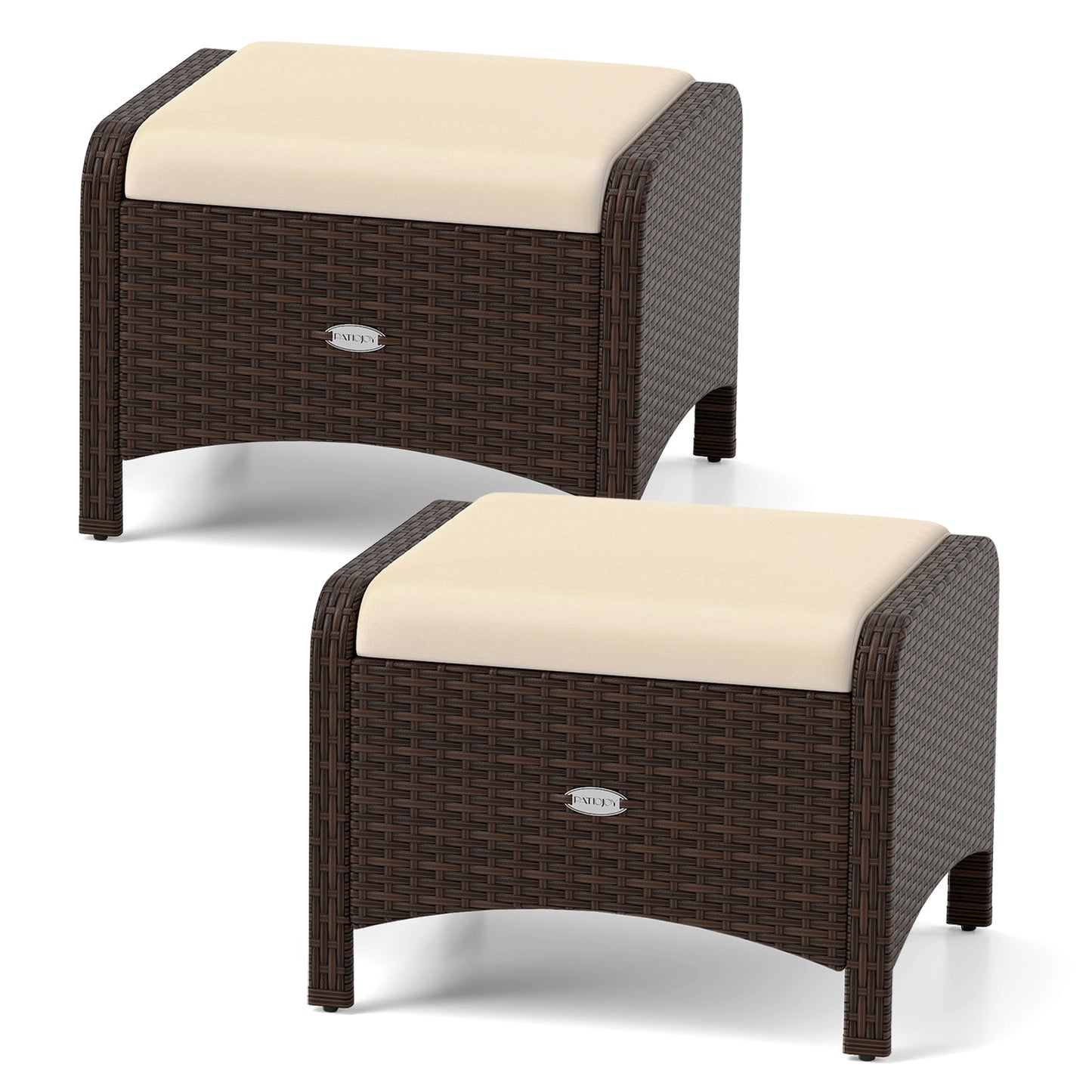 2 Pieces Outdoor Patio PE Wicker Ottomans with Removable Cushions, Beige Outdoor Seating & Patio Chairs Beige at Gallery Canada