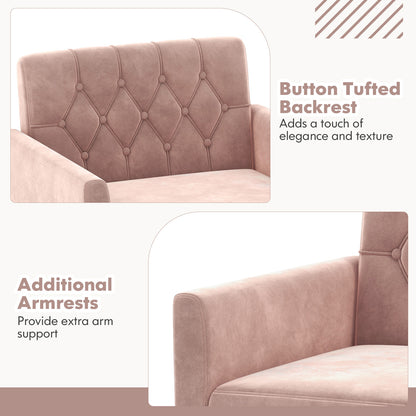 Modern Velvet Accent Chair with Button Tufted Back Golden Metal Legs and Adjustable Foot Pads, Pink Accent Chairs at Gallery Canada