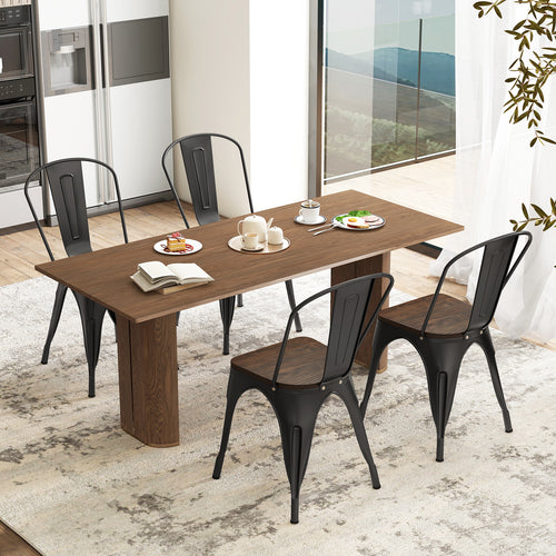 Metal Dining Chairs, Set of 4, Stackable, Wood Seat, Black