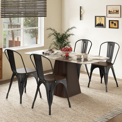 Metal Dining Chairs, Set of 4, Stackable, Wood Seat, Black Dining Chairs at Gallery Canada