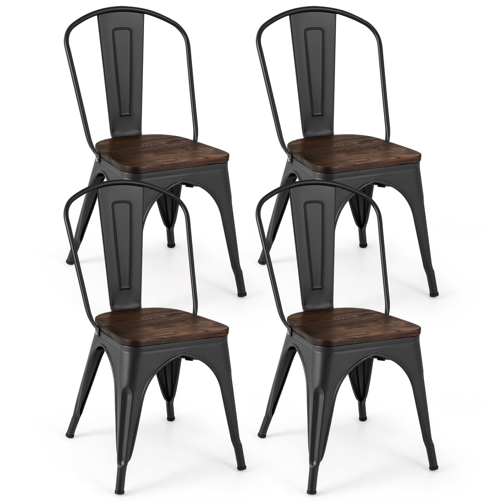 Metal Dining Chairs, Set of 4, Stackable, Wood Seat, Black Dining Chairs Black at Gallery Canada