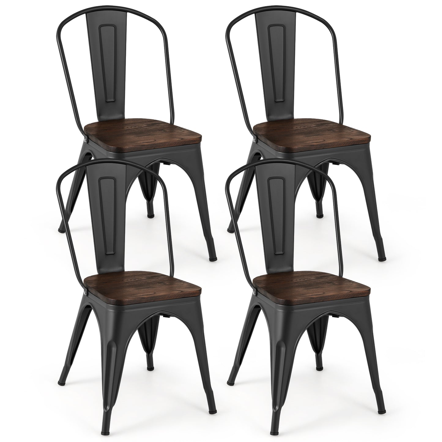 Metal Dining Chairs, Set of 4, Stackable, Wood Seat, Black Dining Chairs Black at Gallery Canada