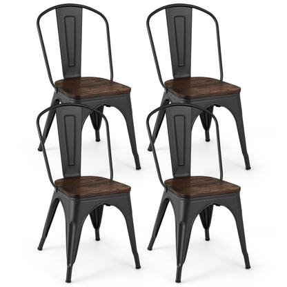 Metal Dining Chairs, Set of 4, Stackable, Wood Seat, Black Dining Chairs Black at Gallery Canada