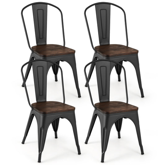 Metal Dining Chairs, Set of 4, Stackable, Wood Seat, Black Dining Chairs Black at Gallery Canada