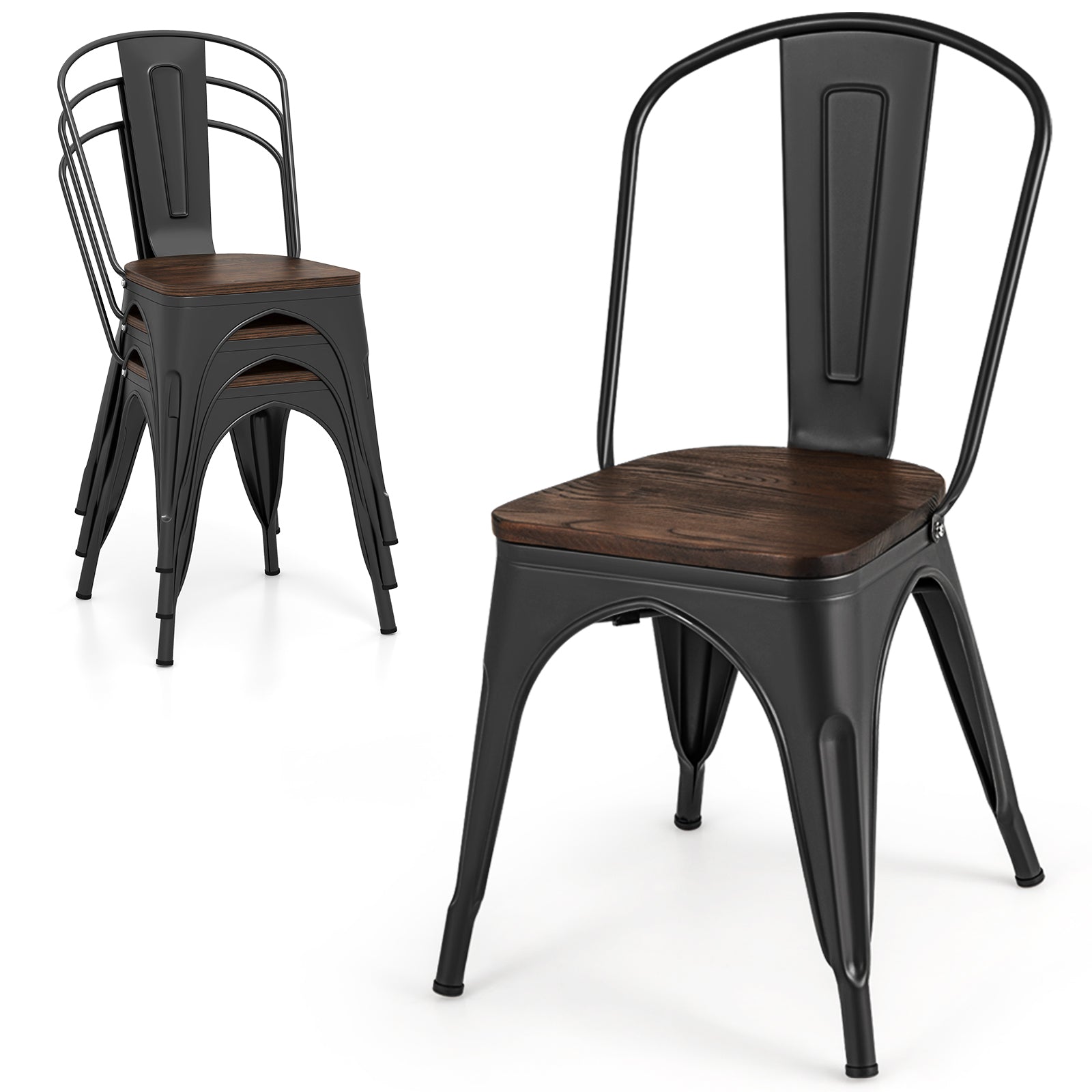 Metal Dining Chairs, Set of 4, Stackable, Wood Seat, Black Dining Chairs at Gallery Canada