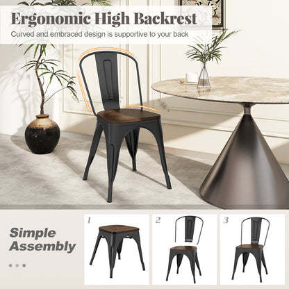 Metal Dining Chairs, Set of 4, Stackable, Wood Seat, Black Dining Chairs at Gallery Canada