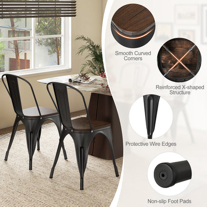 Metal Dining Chairs, Set of 4, Stackable, Wood Seat, Black Dining Chairs at Gallery Canada