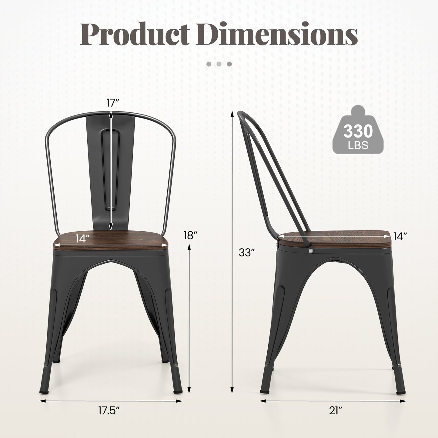 Metal Dining Chairs, Set of 4, Stackable, Wood Seat, Black Dining Chairs at Gallery Canada