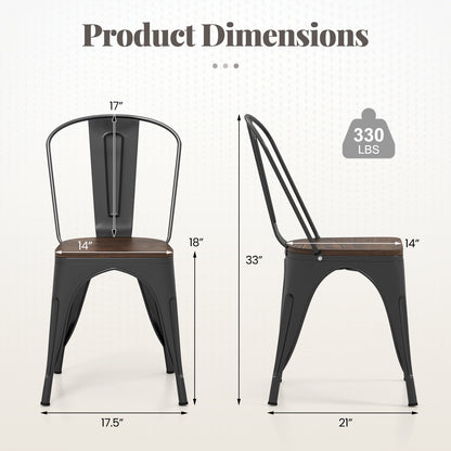 Metal Dining Chairs, Set of 4, Stackable, Wood Seat, Black Dining Chairs at Gallery Canada
