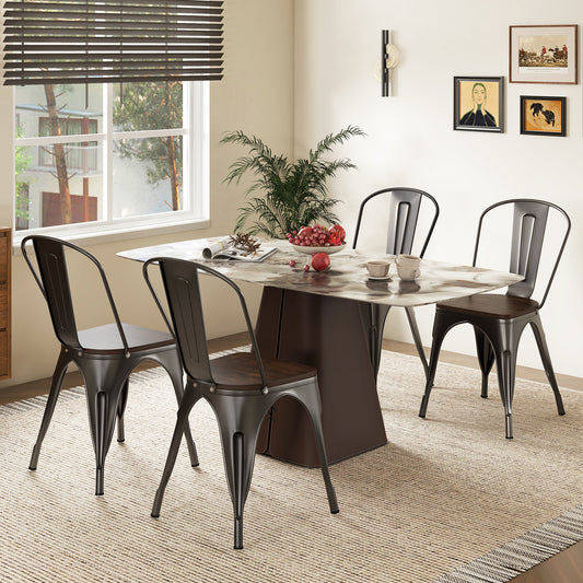 Metal Dining Chairs Set of 4 Tolix Style Stackable Kitchen Chairs with Wood Seat, Gun Dining Chairs Gun at Gallery Canada