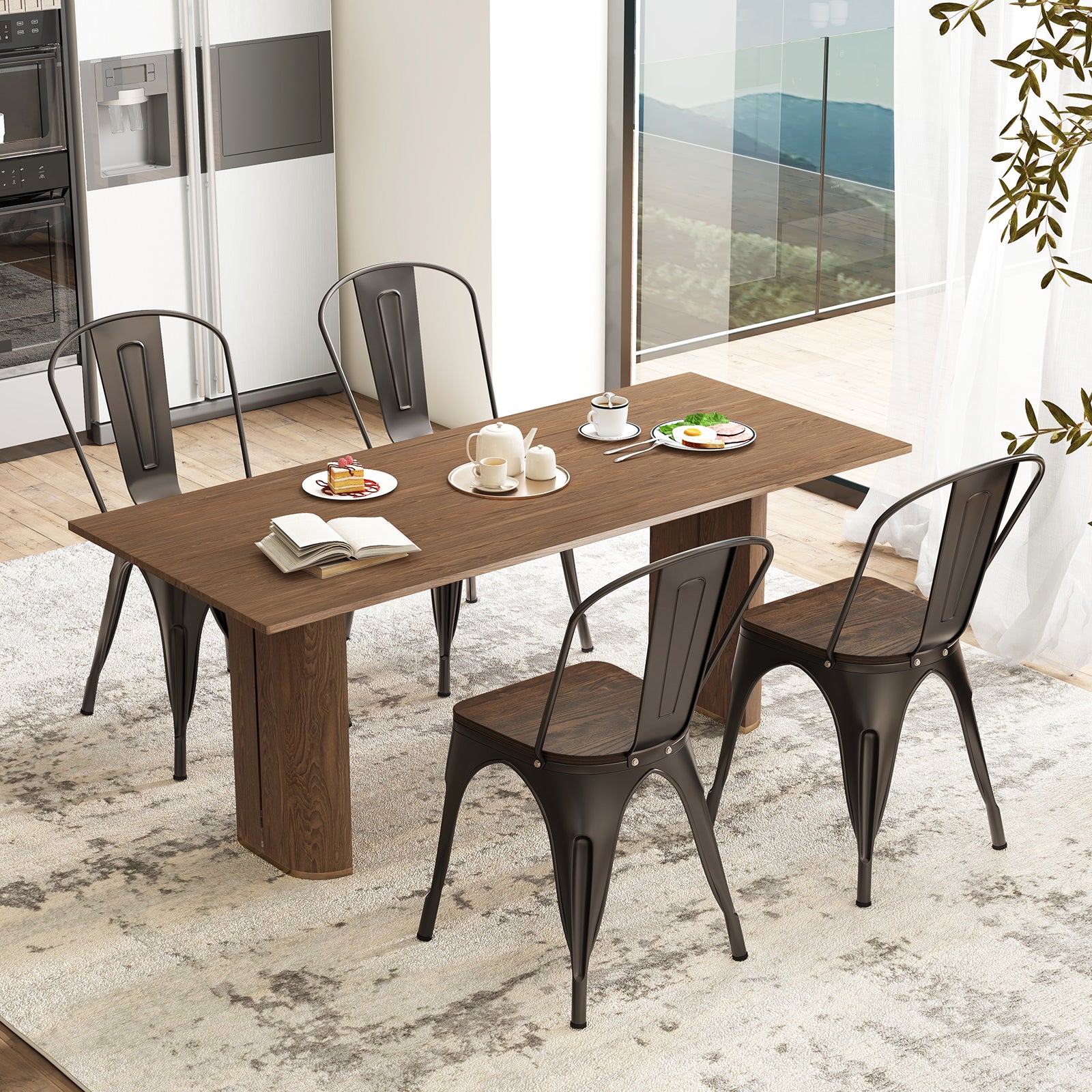 Metal Dining Chairs Set of 4 Tolix Style Stackable Kitchen Chairs with Wood Seat, Gun Dining Chairs at Gallery Canada