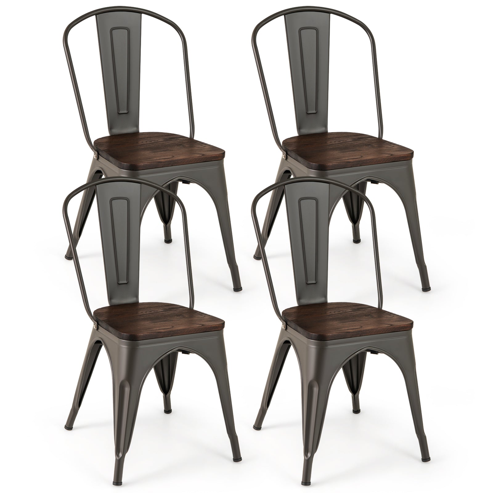 Metal Dining Chairs Set of 4 Tolix Style Stackable Kitchen Chairs with Wood Seat, Gun Dining Chairs Gun at Gallery Canada