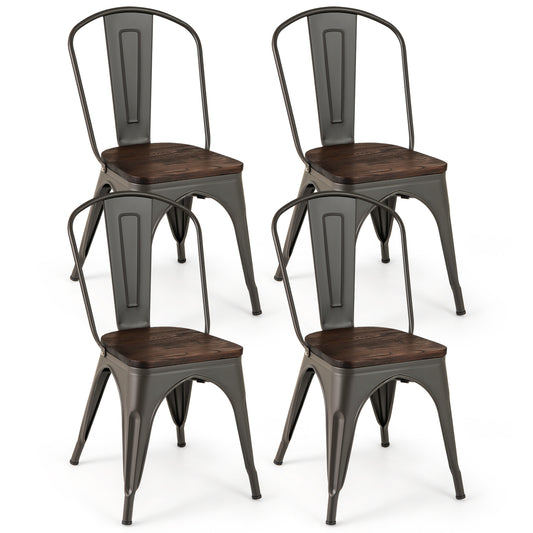 Metal Dining Chairs Set of 4 Tolix Style Stackable Kitchen Chairs with Wood Seat, Gun Dining Chairs Gun at Gallery Canada