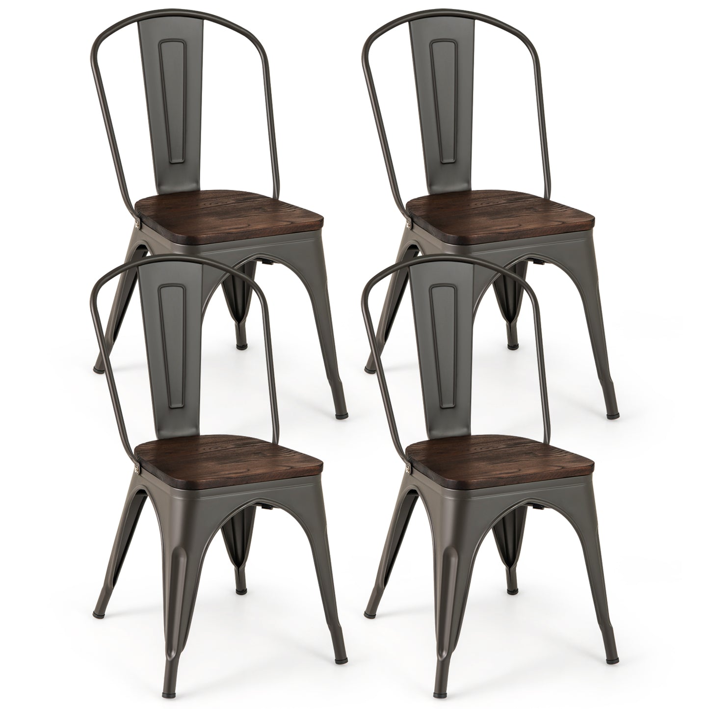 Metal Dining Chairs Set of 4 Tolix Style Stackable Kitchen Chairs with Wood Seat, Gun Dining Chairs at Gallery Canada