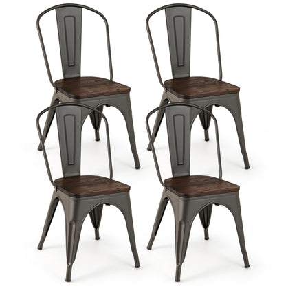 Metal Dining Chairs Set of 4 Tolix Style Stackable Kitchen Chairs with Wood Seat, Gun Dining Chairs at Gallery Canada