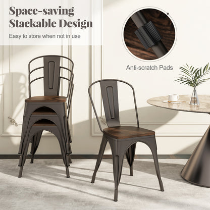 Metal Dining Chairs Set of 4 Tolix Style Stackable Kitchen Chairs with Wood Seat, Gun Dining Chairs at Gallery Canada