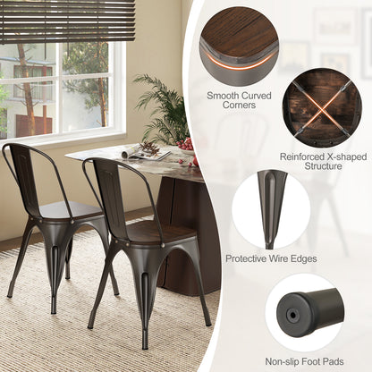 Metal Dining Chairs Set of 4 Tolix Style Stackable Kitchen Chairs with Wood Seat, Gun Dining Chairs at Gallery Canada