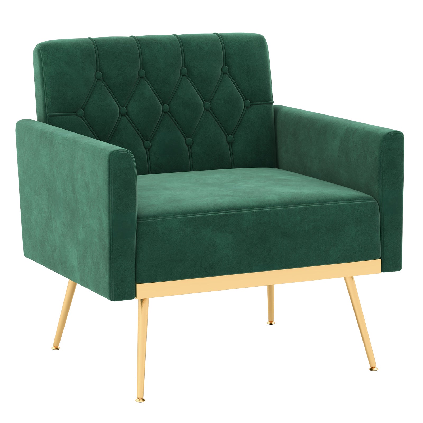 Modern Velvet Accent Chair with Button Tufted Back Golden Metal Legs and Adjustable Foot Pads, Turquoise Accent Chairs at Gallery Canada