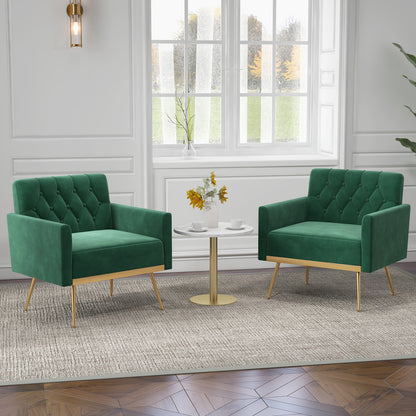 Modern Velvet Accent Chair with Button Tufted Back Golden Metal Legs and Adjustable Foot Pads, Turquoise Accent Chairs at Gallery Canada