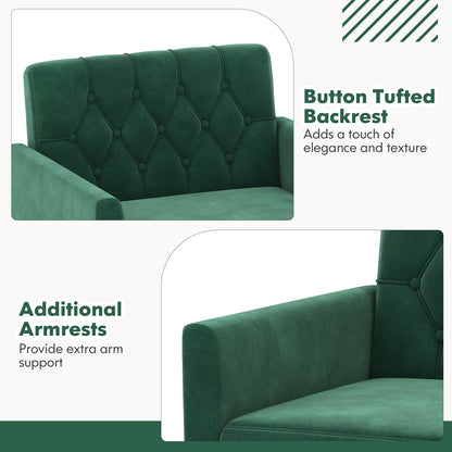 Modern Velvet Accent Chair with Button Tufted Back Golden Metal Legs and Adjustable Foot Pads, Turquoise Accent Chairs at Gallery Canada