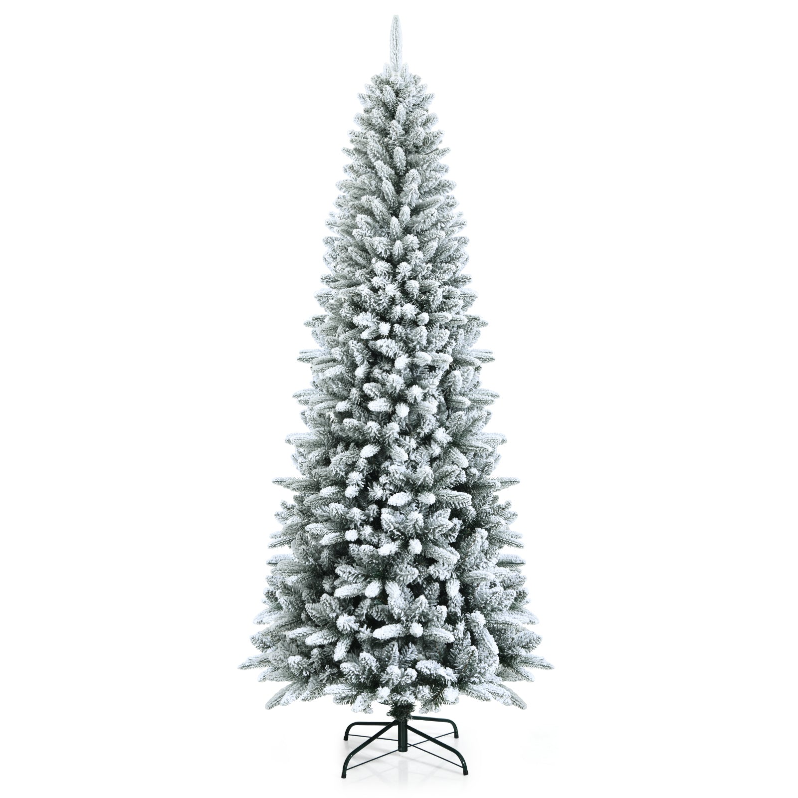 Snow-Flocked Hinged Artificial Christmas Pencil Tree with Mixed Tips-7.5', White Christmas Tree at Gallery Canada