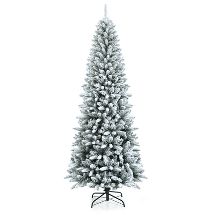 Snow-Flocked Hinged Artificial Christmas Pencil Tree with Mixed Tips-7.5', White Christmas Tree at Gallery Canada