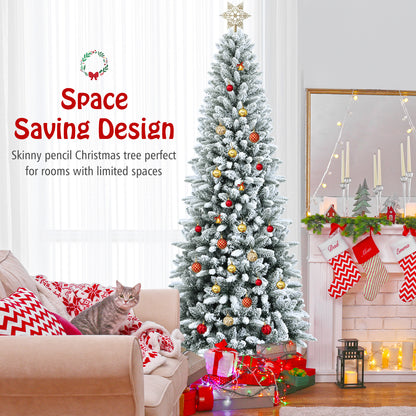 Snow-Flocked Hinged Artificial Christmas Pencil Tree with Mixed Tips-7.5', White Christmas Tree at Gallery Canada