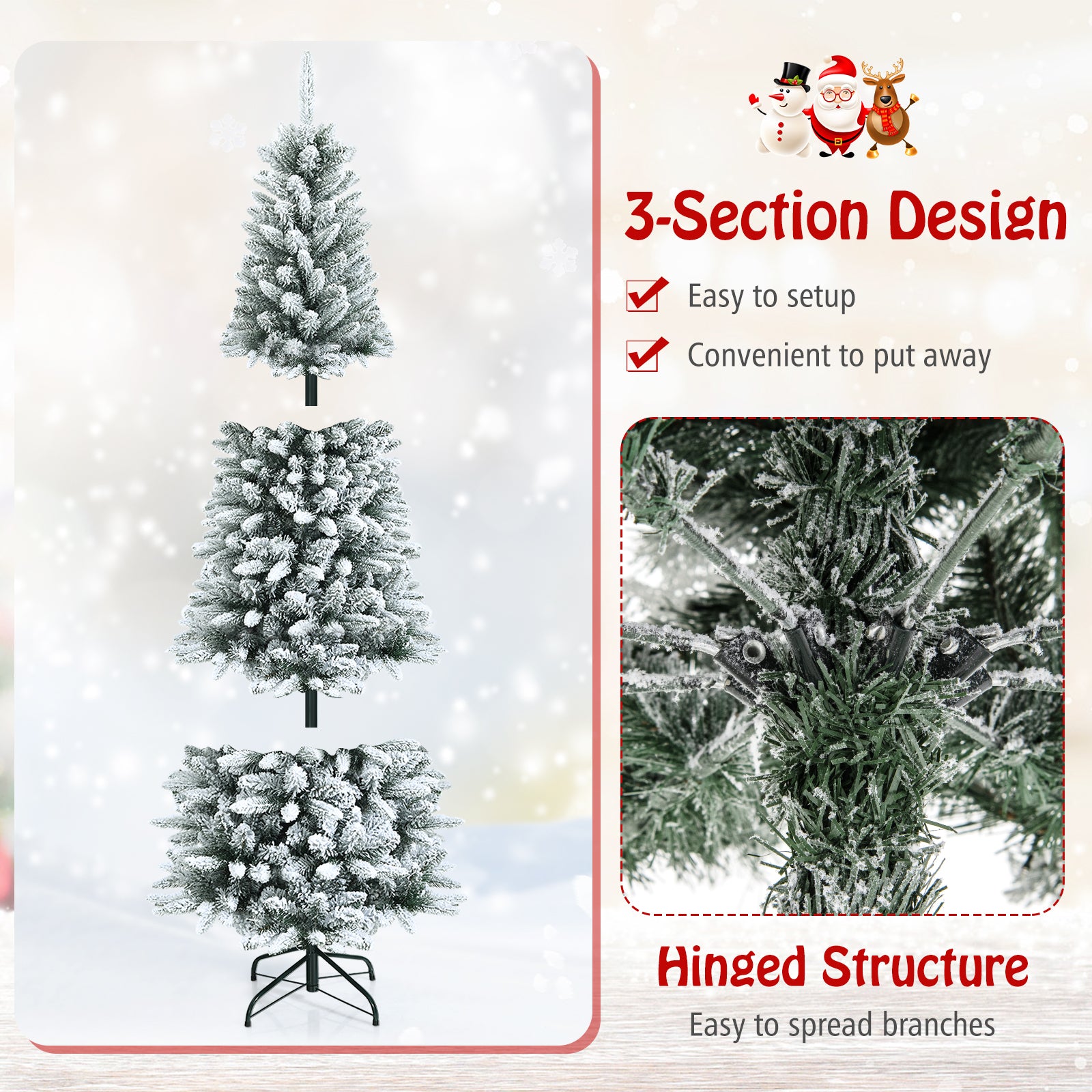 Snow-Flocked Hinged Artificial Christmas Pencil Tree with Mixed Tips-7.5', White Christmas Tree at Gallery Canada
