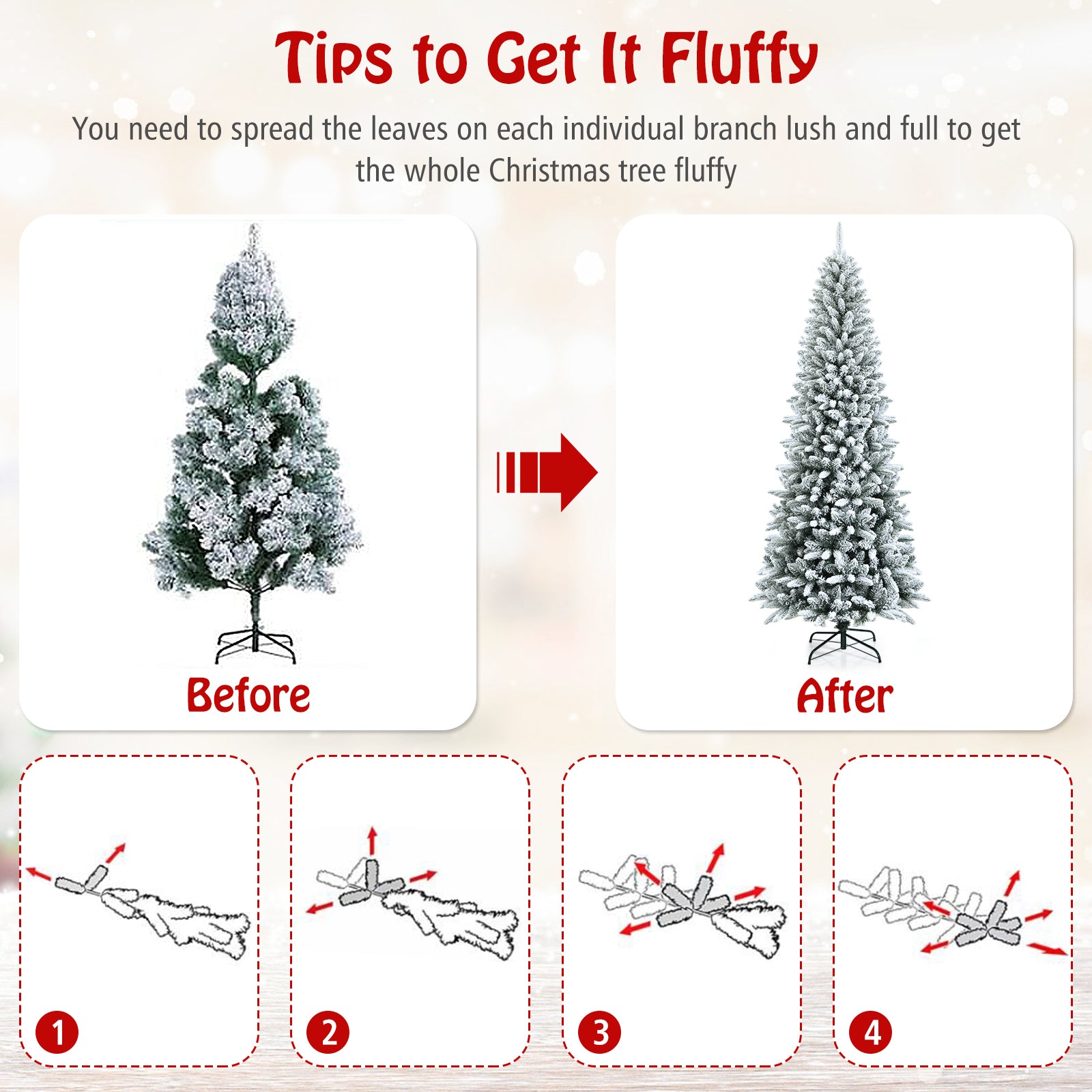 Snow-Flocked Hinged Artificial Christmas Pencil Tree with Mixed Tips-7.5', White Christmas Tree at Gallery Canada