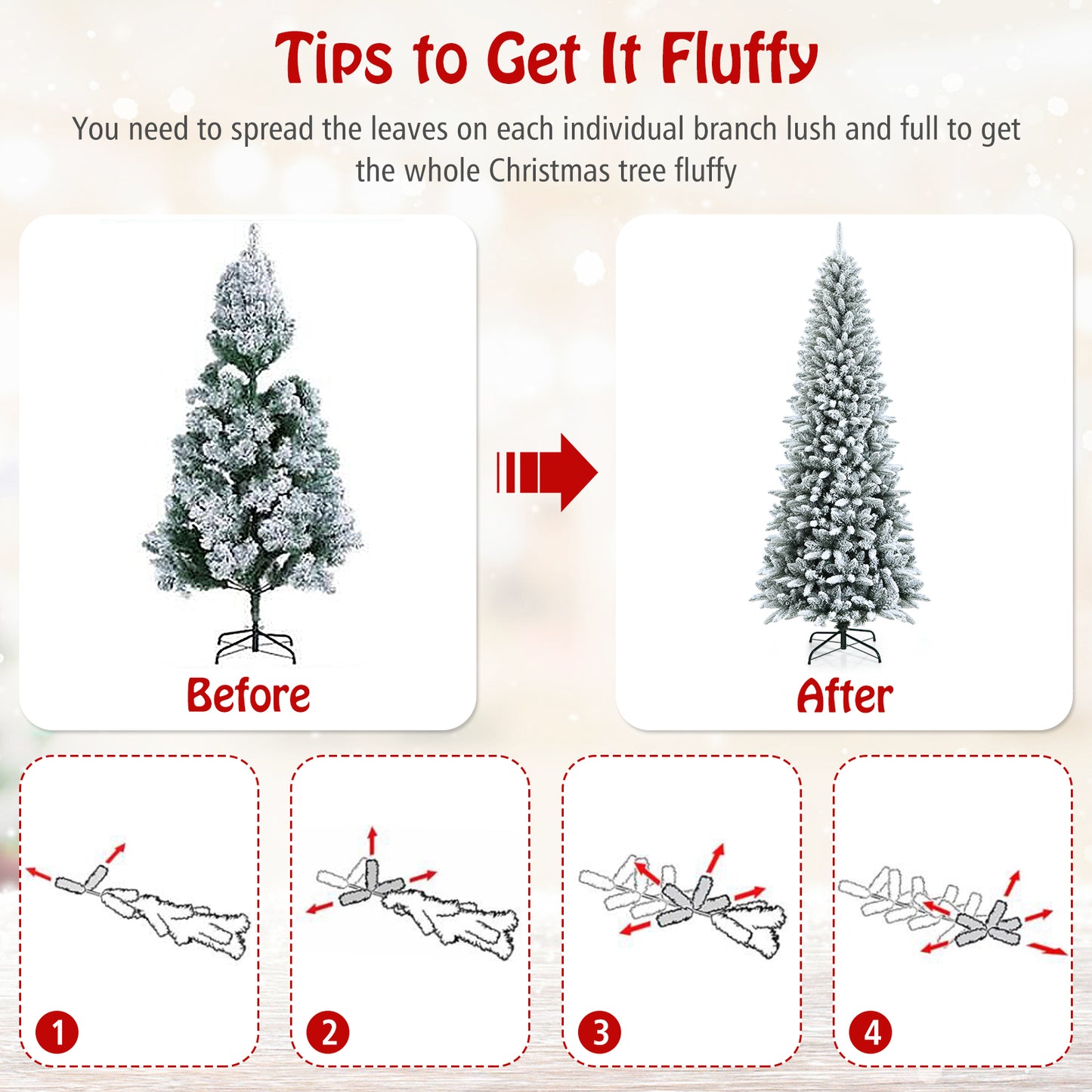 Snow-Flocked Hinged Artificial Christmas Pencil Tree with Mixed Tips-7.5', White Christmas Tree at Gallery Canada
