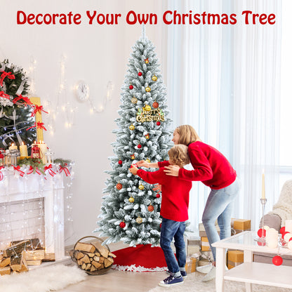 Snow-Flocked Hinged Artificial Christmas Pencil Tree with Mixed Tips-7.5', White Christmas Tree at Gallery Canada