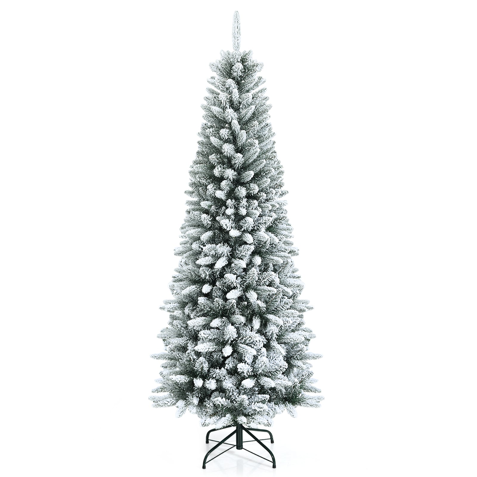 Snow-Flocked Hinged Artificial Christmas Pencil Tree with Mixed Tips-6.5 ft, White Christmas Tree 6.5 ft at Gallery Canada