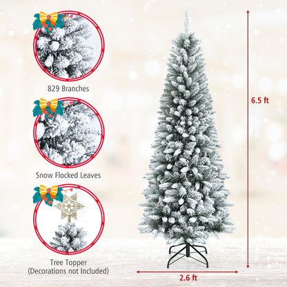 Snow-Flocked Hinged Artificial Christmas Pencil Tree with Mixed Tips-6.5 ft, White Christmas Tree at Gallery Canada