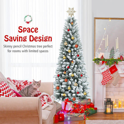 Snow-Flocked Hinged Artificial Christmas Pencil Tree with Mixed Tips-6.5 ft, White Christmas Tree at Gallery Canada