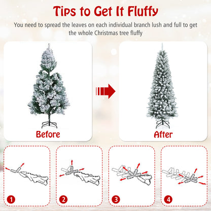 Snow-Flocked Hinged Artificial Christmas Pencil Tree with Mixed Tips-6.5 ft, White Christmas Tree at Gallery Canada