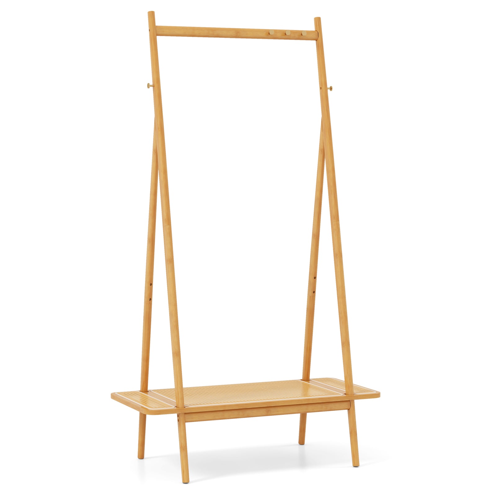 Bamboo Clothes Rack with Hanging Rod Rattan Shelf and Copper Hooks, Natural Coat Racks & Hall Trees at Gallery Canada