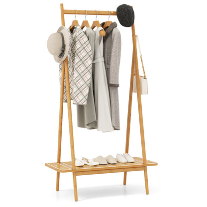 Bamboo Clothes Rack with Hanging Rod Rattan Shelf and Copper Hooks, Natural Coat Racks & Hall Trees at Gallery Canada