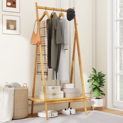 Bamboo Clothes Rack with Hanging Rod Rattan Shelf and Copper Hooks, Natural Coat Racks & Hall Trees at Gallery Canada
