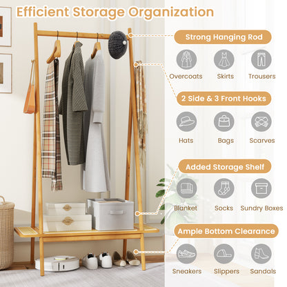 Bamboo Clothes Rack with Hanging Rod Rattan Shelf and Copper Hooks, Natural Coat Racks & Hall Trees at Gallery Canada