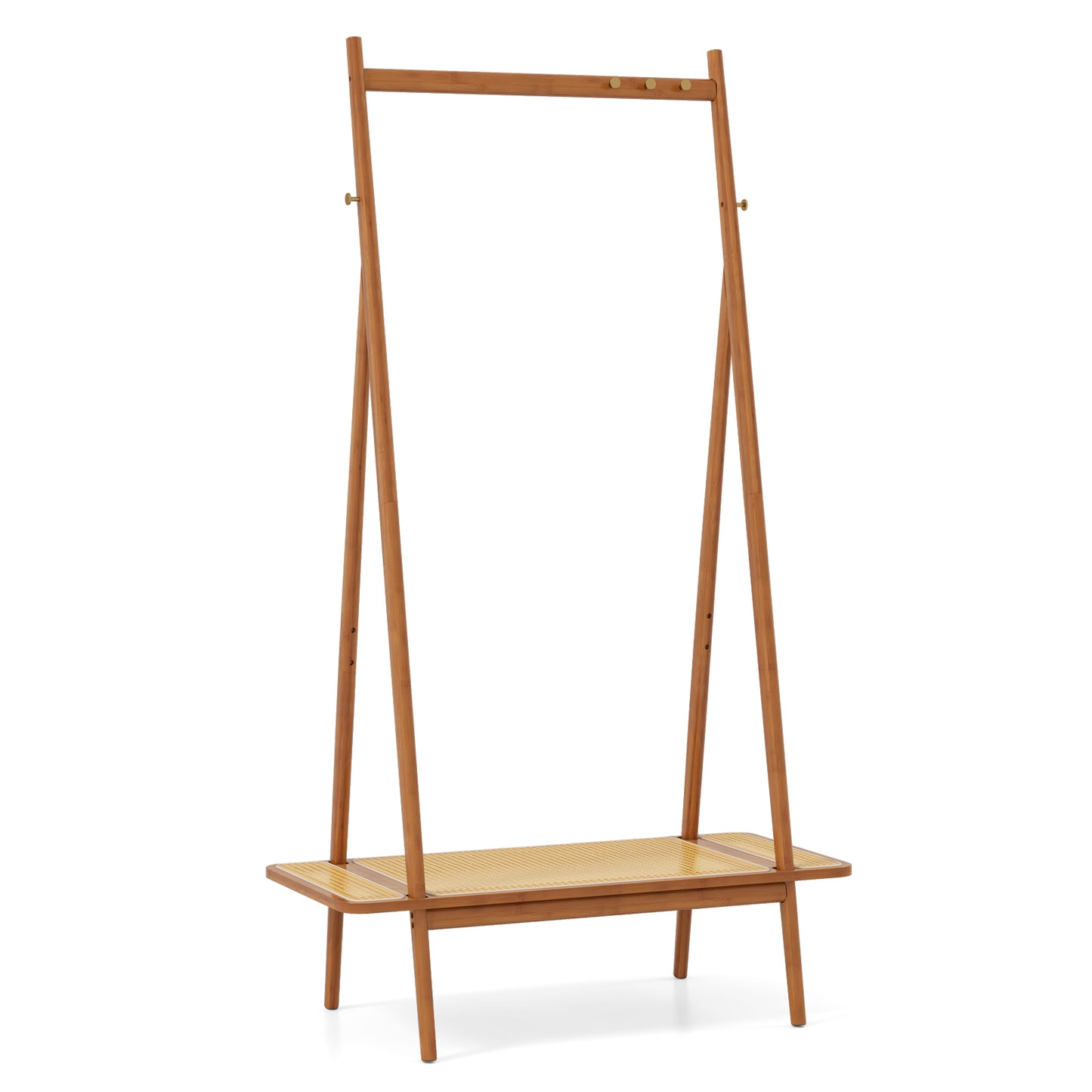 Bamboo Clothes Rack with Hanging Rod Rattan Shelf and Copper Hooks, Brown Coat Racks & Hall Trees Brown at Gallery Canada