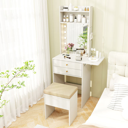Compact Vanity Desk Set, 3-Color Lighted Mirror, Power Outlets, White Makeup Vanities at Gallery Canada
