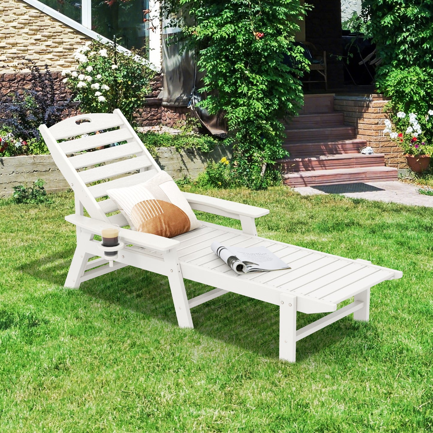 Patio Chaise Lounge Chair with 4 Position Backrest, White Outdoor Chaise Lounges at Gallery Canada