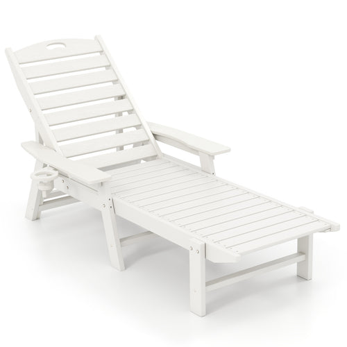 Patio Chaise Lounge Chair with 4 Position Backrest, White